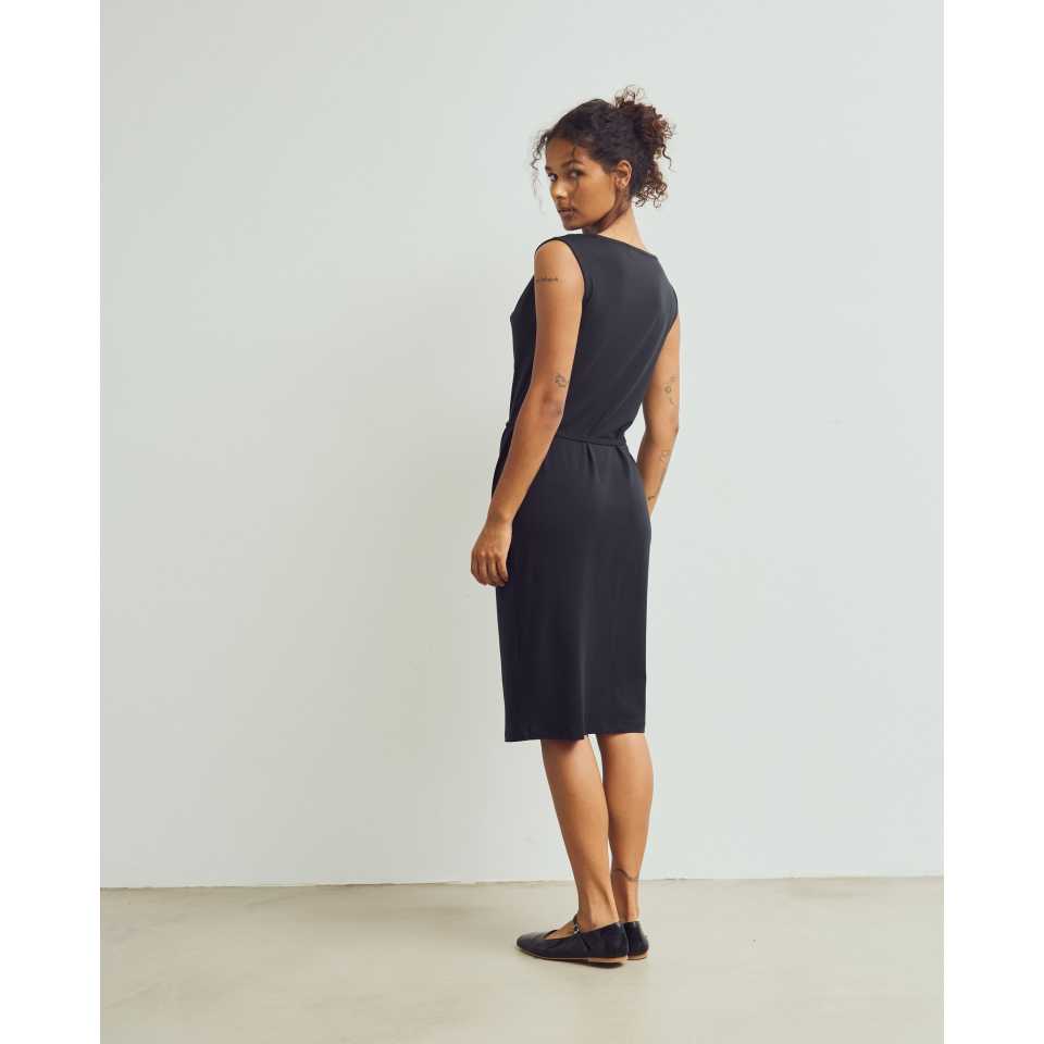Rochie din Tencel cu mânecă scurtă, neagră