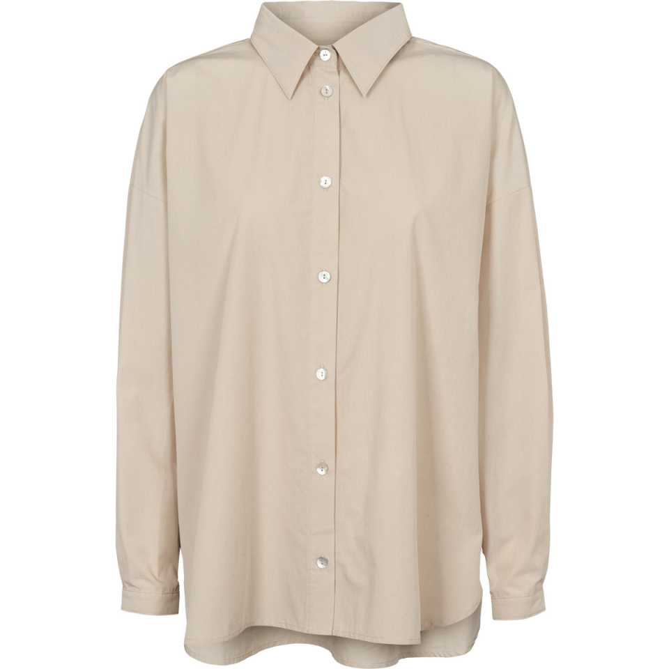 Cămașă oversized din poplin, cu mânecă lungă, bej deschis