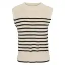 Vestă tricotată crem cu dungi negre, din bumbac organic