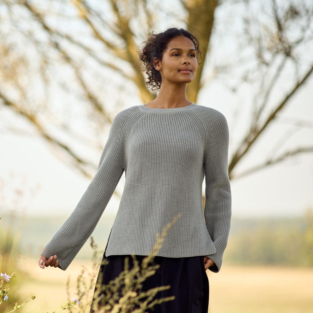 Pulover Chunky gri, din bumbac organic