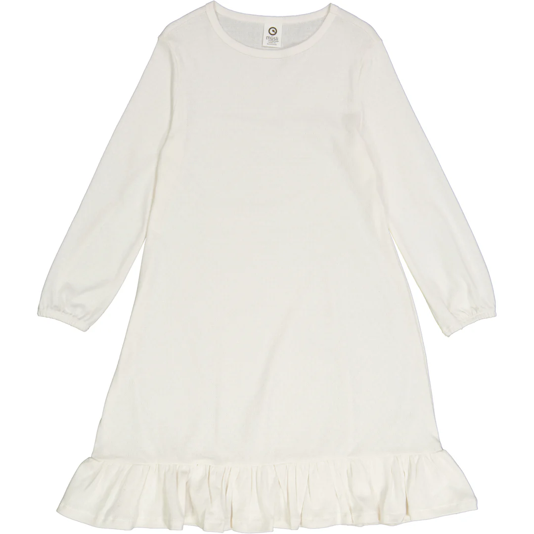 Cămașă de noapte crem cu volănaș din bumbac organic pointelle