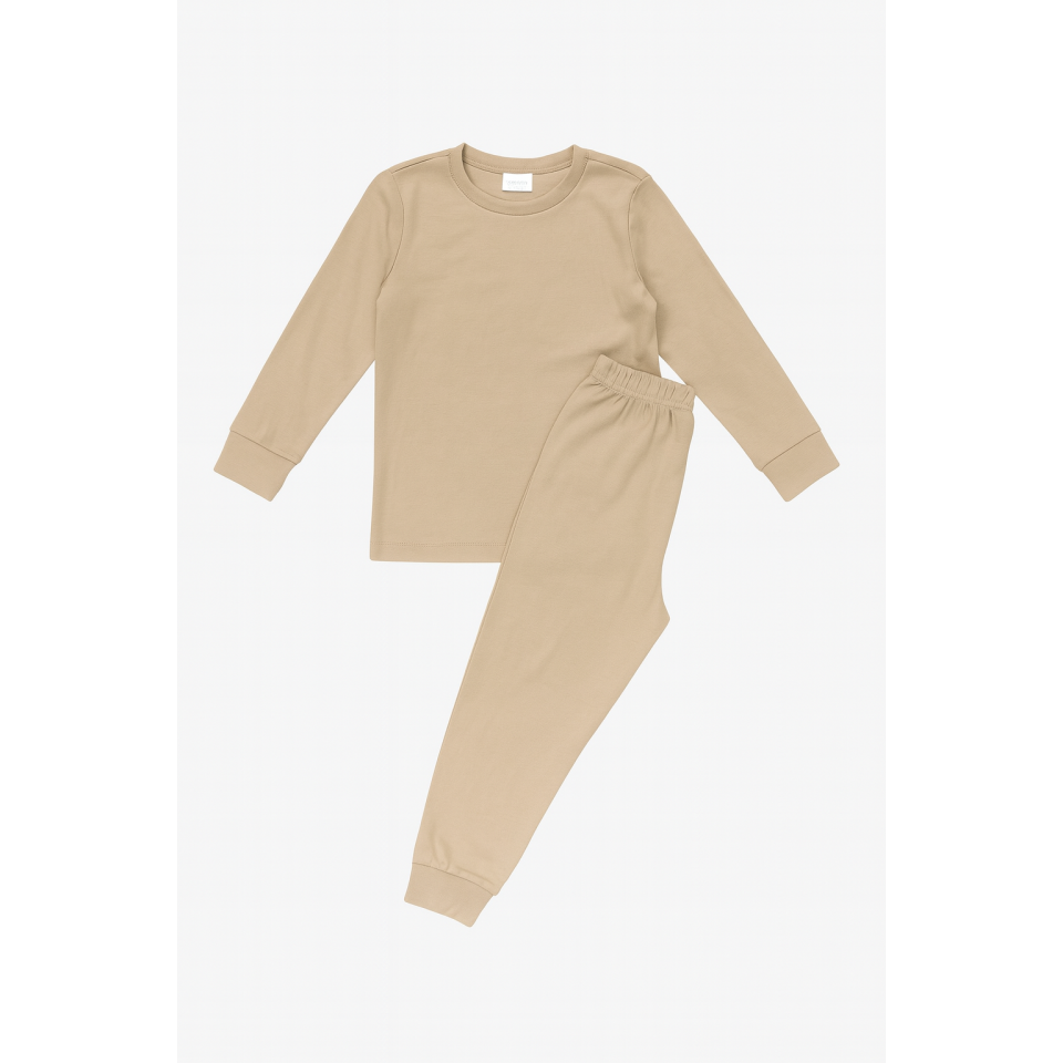 Pijamale bej cornstalk cu mânecă lungă