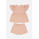 Set pijamale roz din bumbac organic pointelle