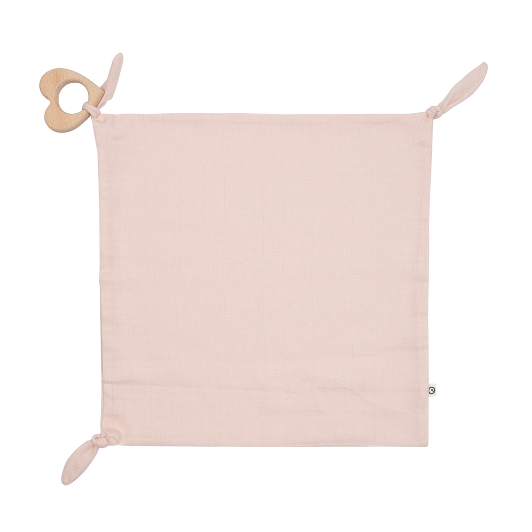 Mini păturică-jucărie de dentiție cu lemn roz