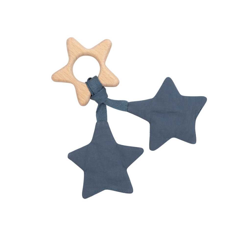 Jucărie dentiție lemn & steluțe indigo