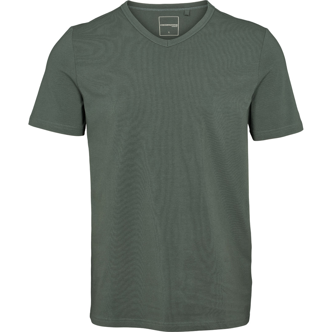Tricou bărbați slim fit, cu decolteu în V, verde închis