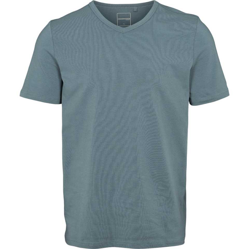 Tricou bărbați slim fit, cu decolteu în V, gri albăstrui