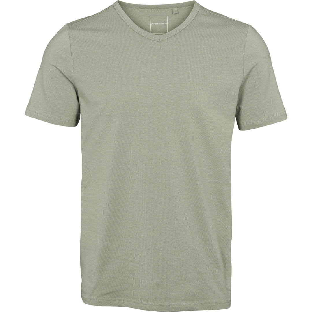 Tricou bărbați slim fit, cu guler în V, verde prăfuit