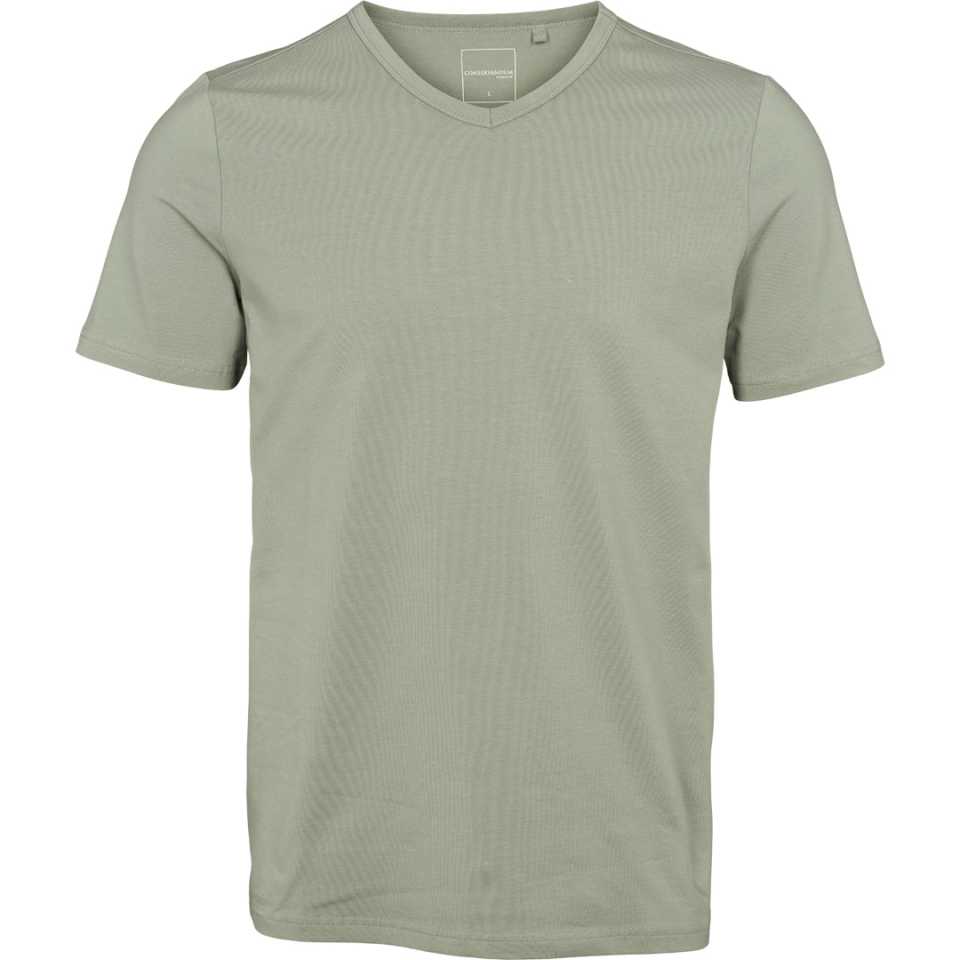 Tricou bărbați slim fit, cu guler în V, verde prăfuit