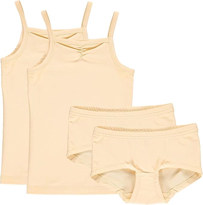 Set lenjerie fete format din două maieuri și două perechi de chiloți hipster, galben pal