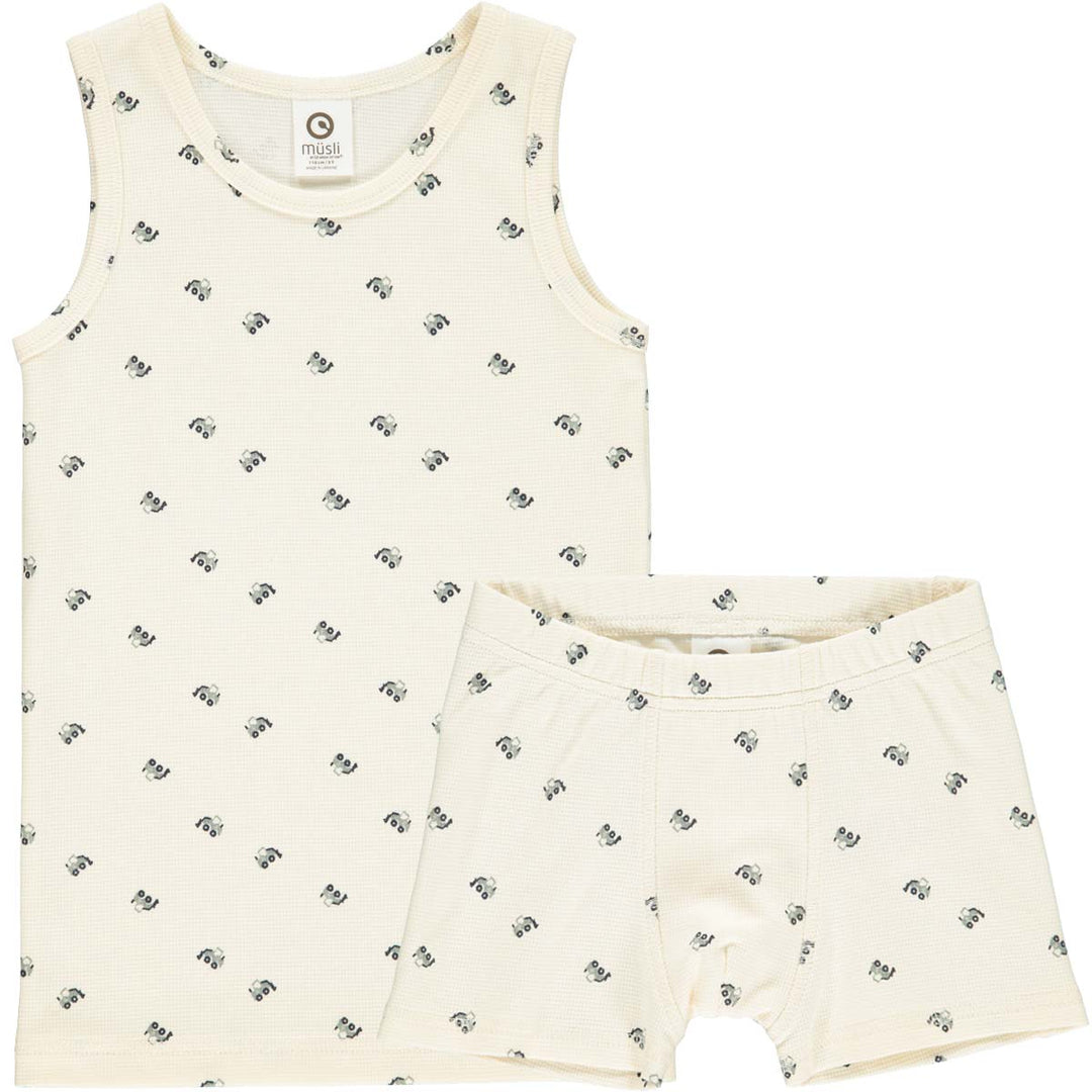 Set maieu și boxeri cu imprimeu tractoare