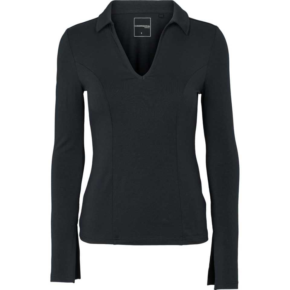 Bluză neagră din Tencel cu mânecă lungă și șliț