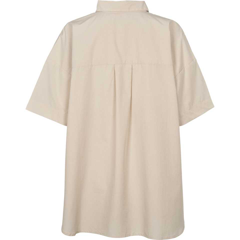 Cămașă bej deschis din poplin cu mânecă scurtă