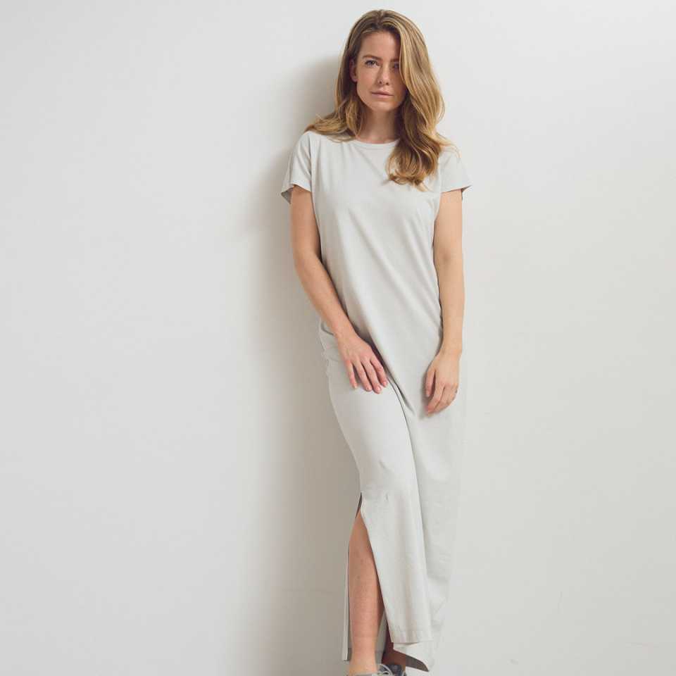 Rochie lungă lejeră din bumbac organic cu mânecă scurtă
