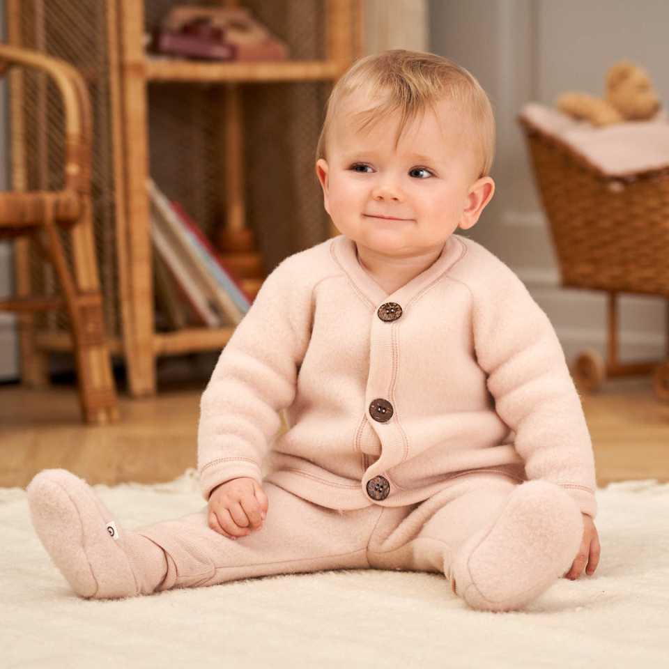 Jachetă fleece lână merinos bebe – roz deschis