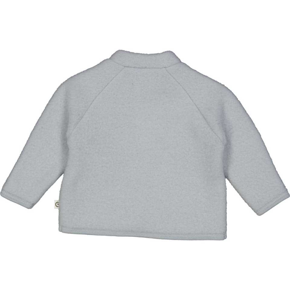 Jachetă bleu fleece din lână merinos, cu fermoar