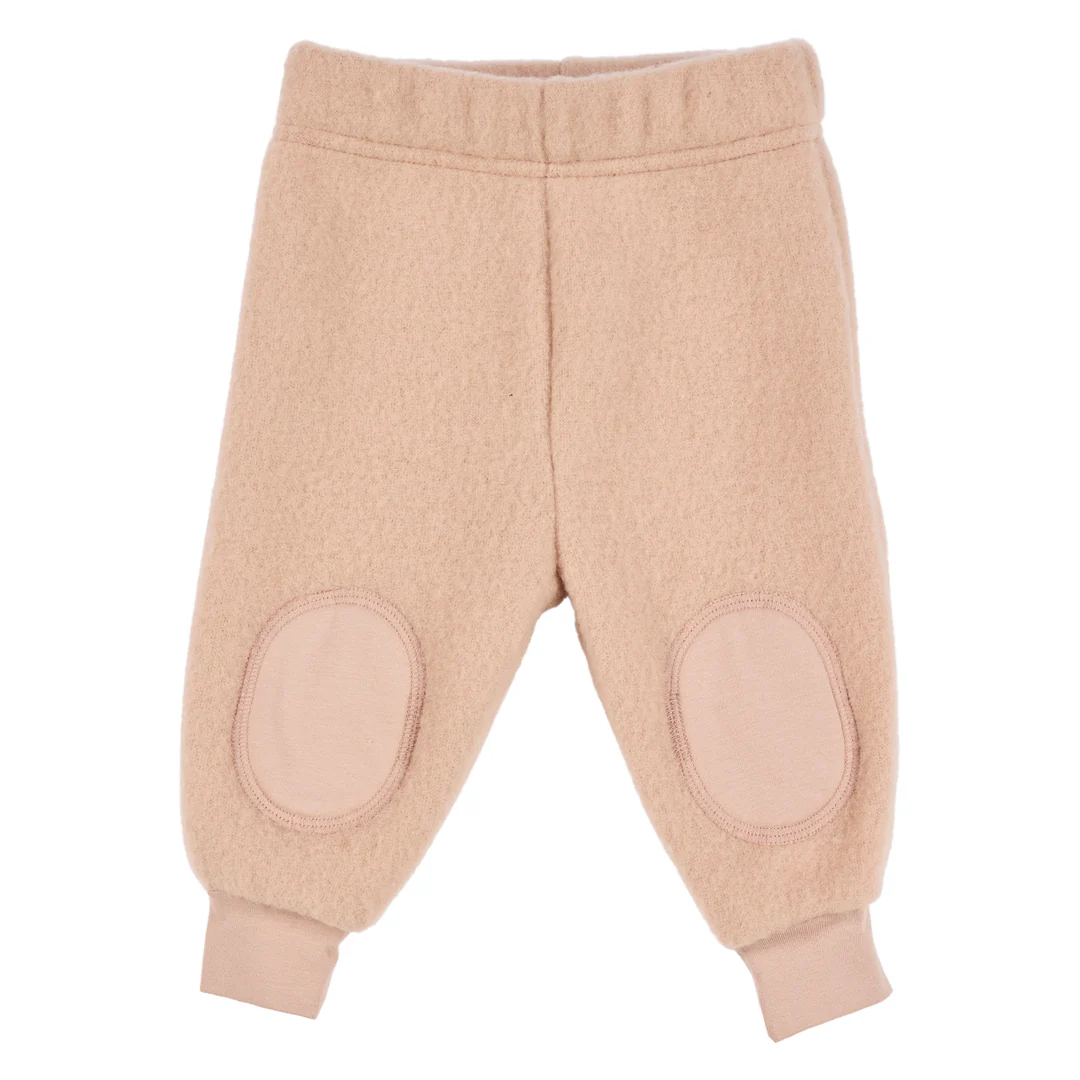 Pantaloni fleece din lână merinos roz cu genunghi întăriți