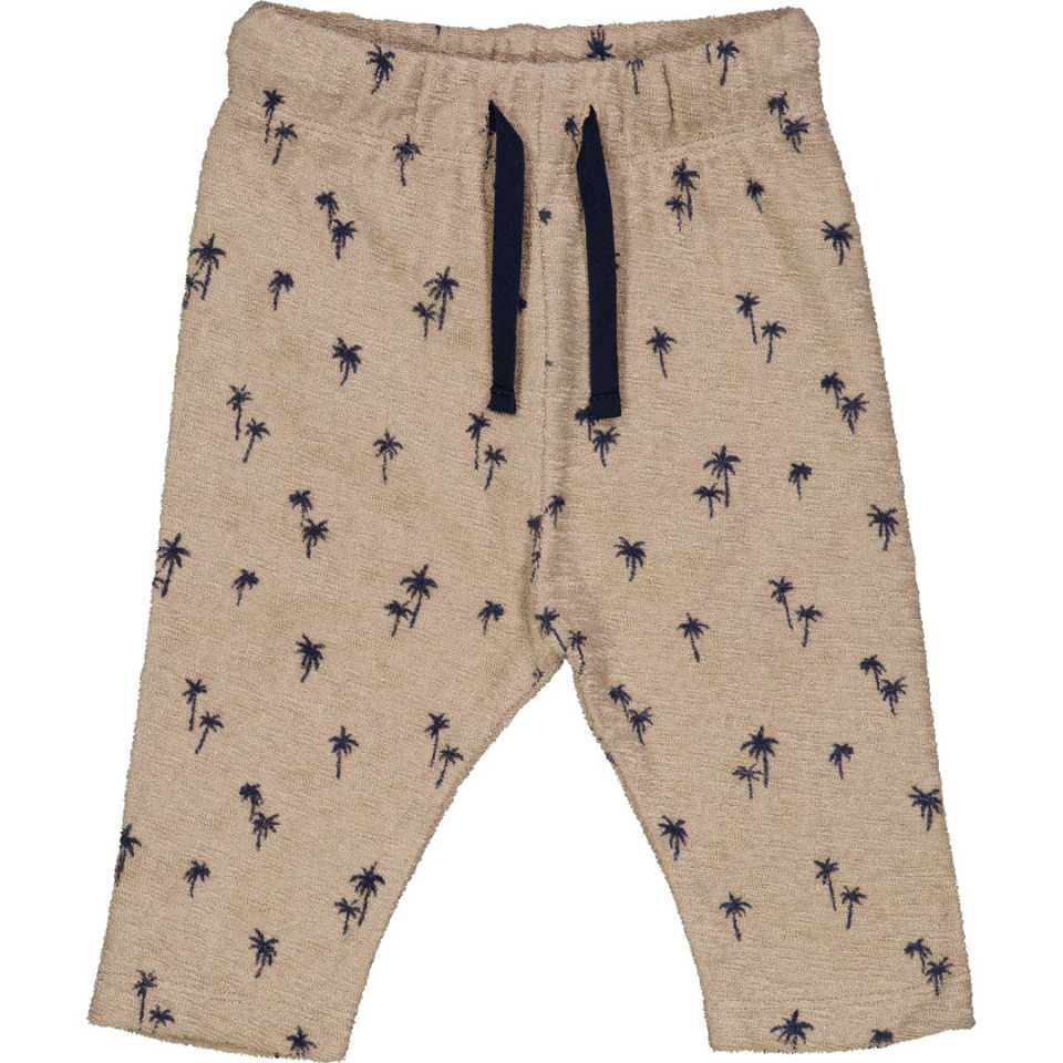 Pantaloni bej din bumbac terry cu imprimeu palmieri