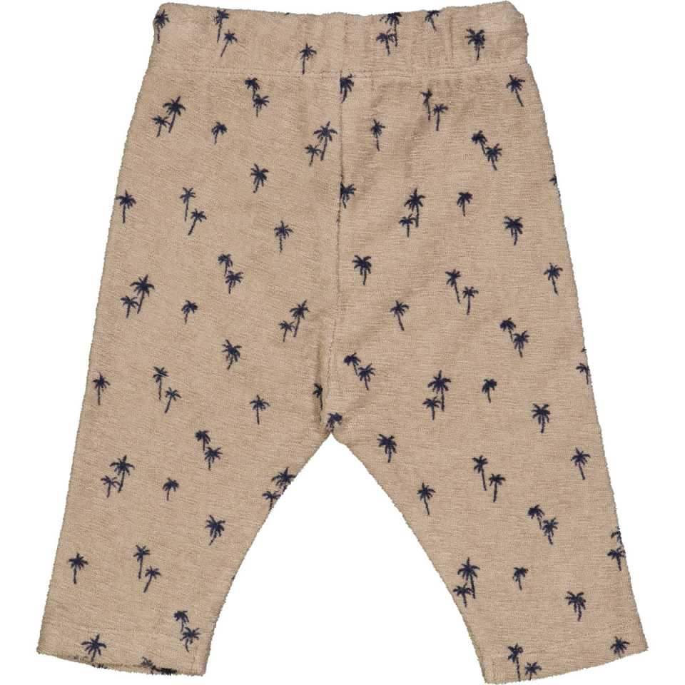 Pantaloni bej din bumbac terry cu imprimeu palmieri