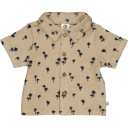 Cămașă din bumbac terry cu mânecă scurta bej, cu imprimeu palmieri