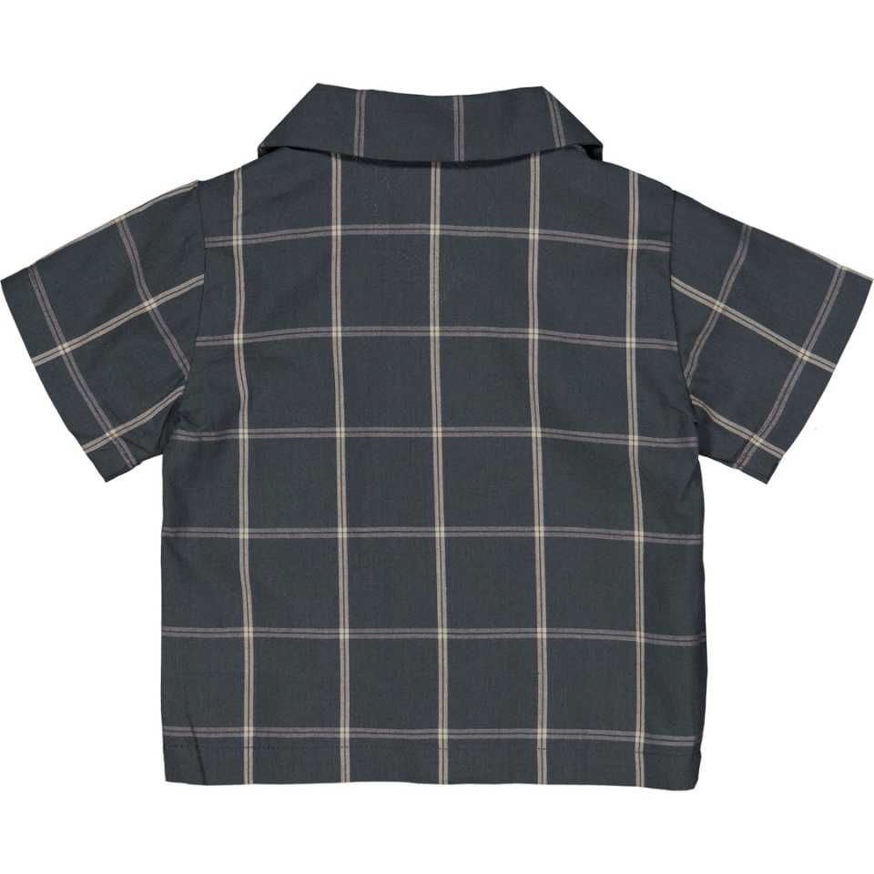 Cămașă cu mânecă scurta bleumarin și carouri bej