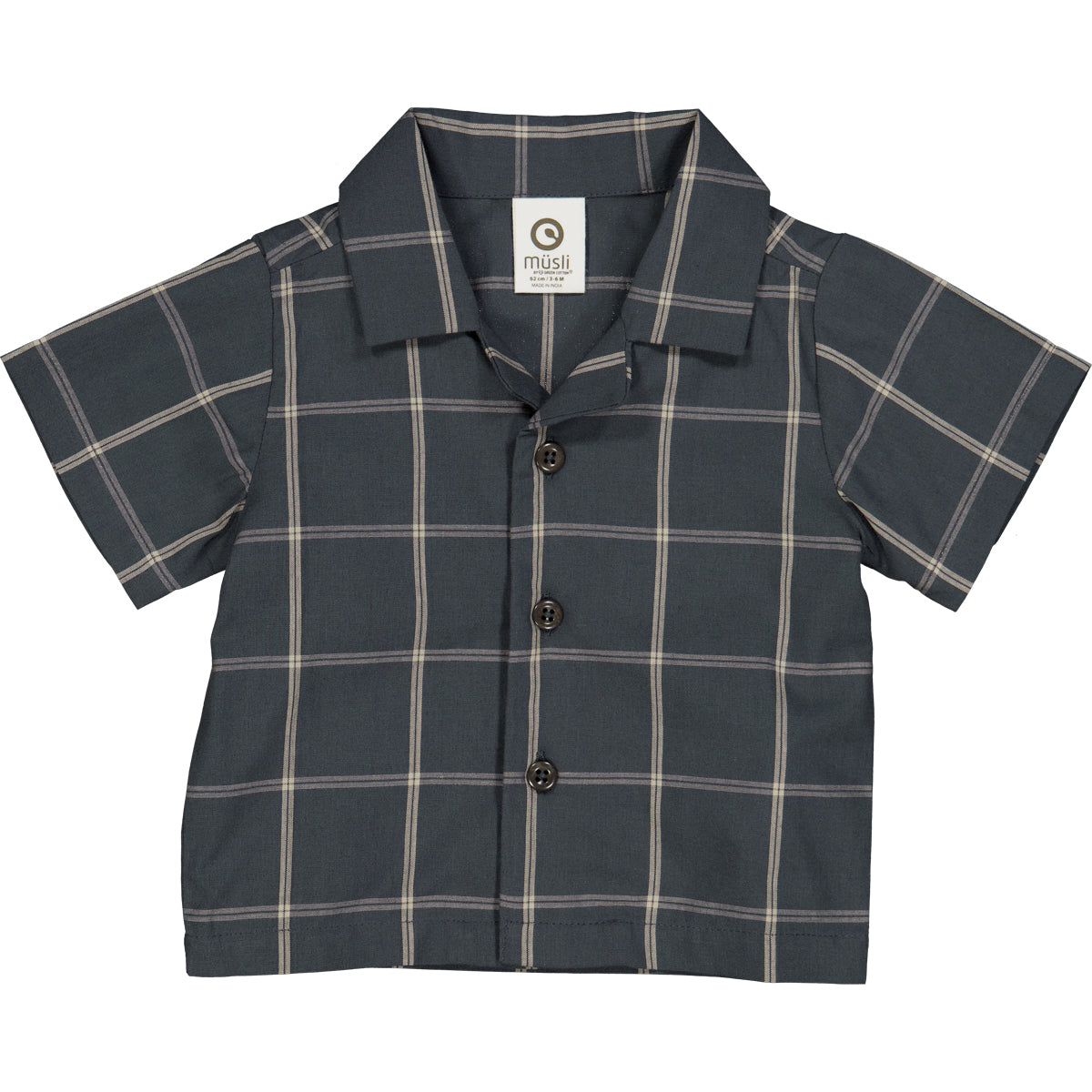 Cămașă cu mânecă scurta bleumarin și carouri bej