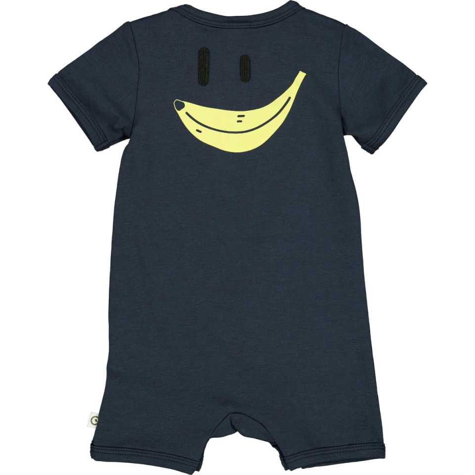 Salopetă scurtă bleumarin cu imprimeu banană