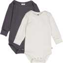 Set două body-uri cu mânecă lungă, crem și grafit