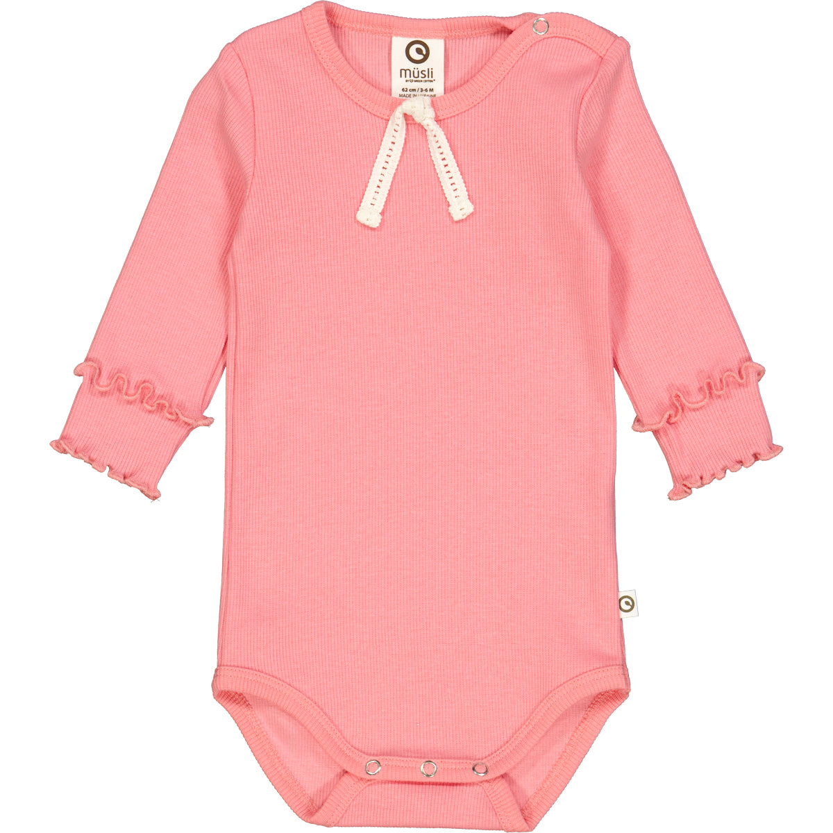 Body roz cu volănașe la mâneci, din bumbac organic