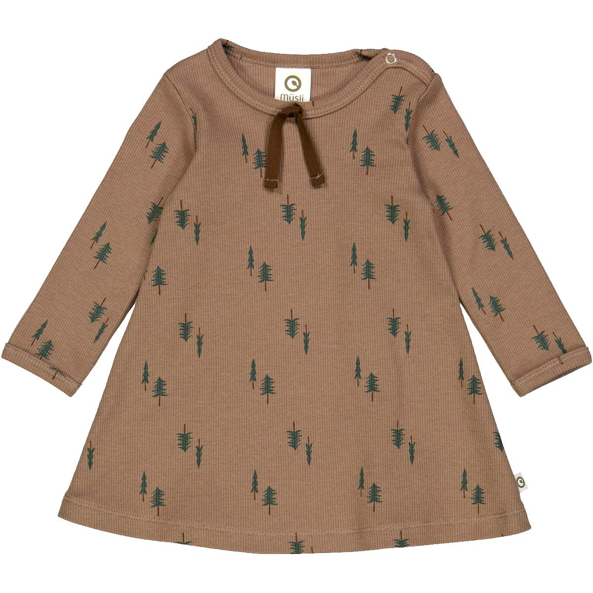 Rochiță rib bej cu imprimeu pini, din bumbac organic