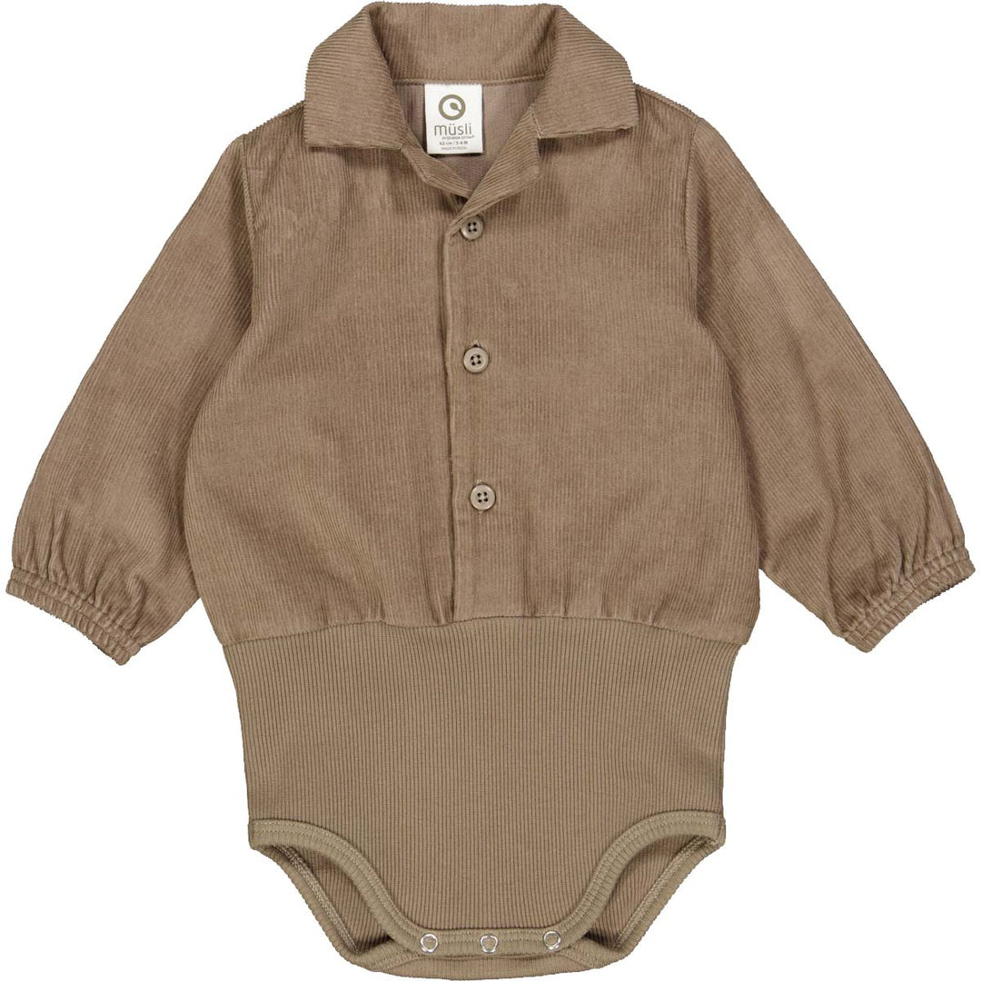 Body cămașă din catifea reiată bej