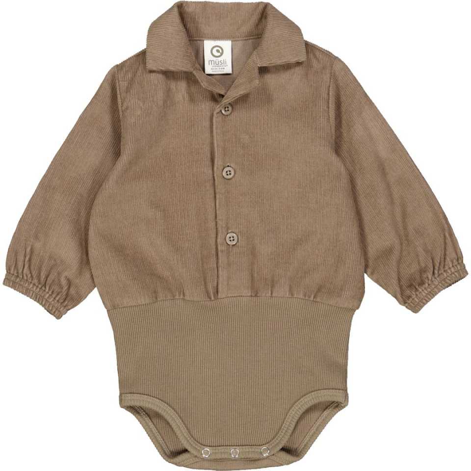 Body cămașă din catifea reiată bej