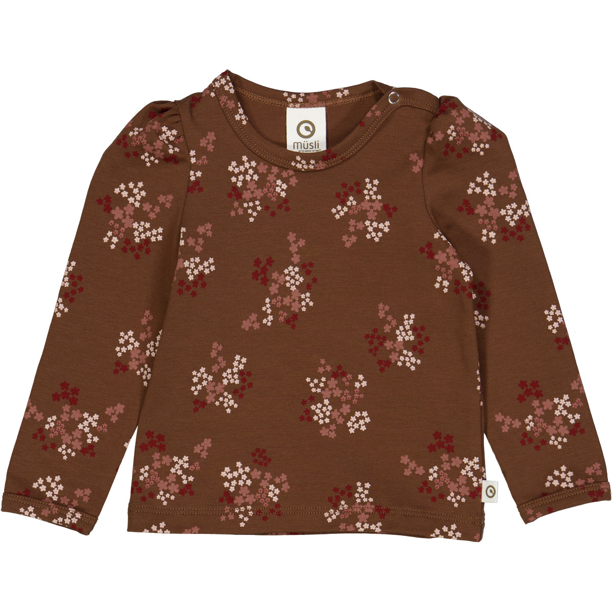 Bluză maro, cu mâneci bufante și imprimeu floral