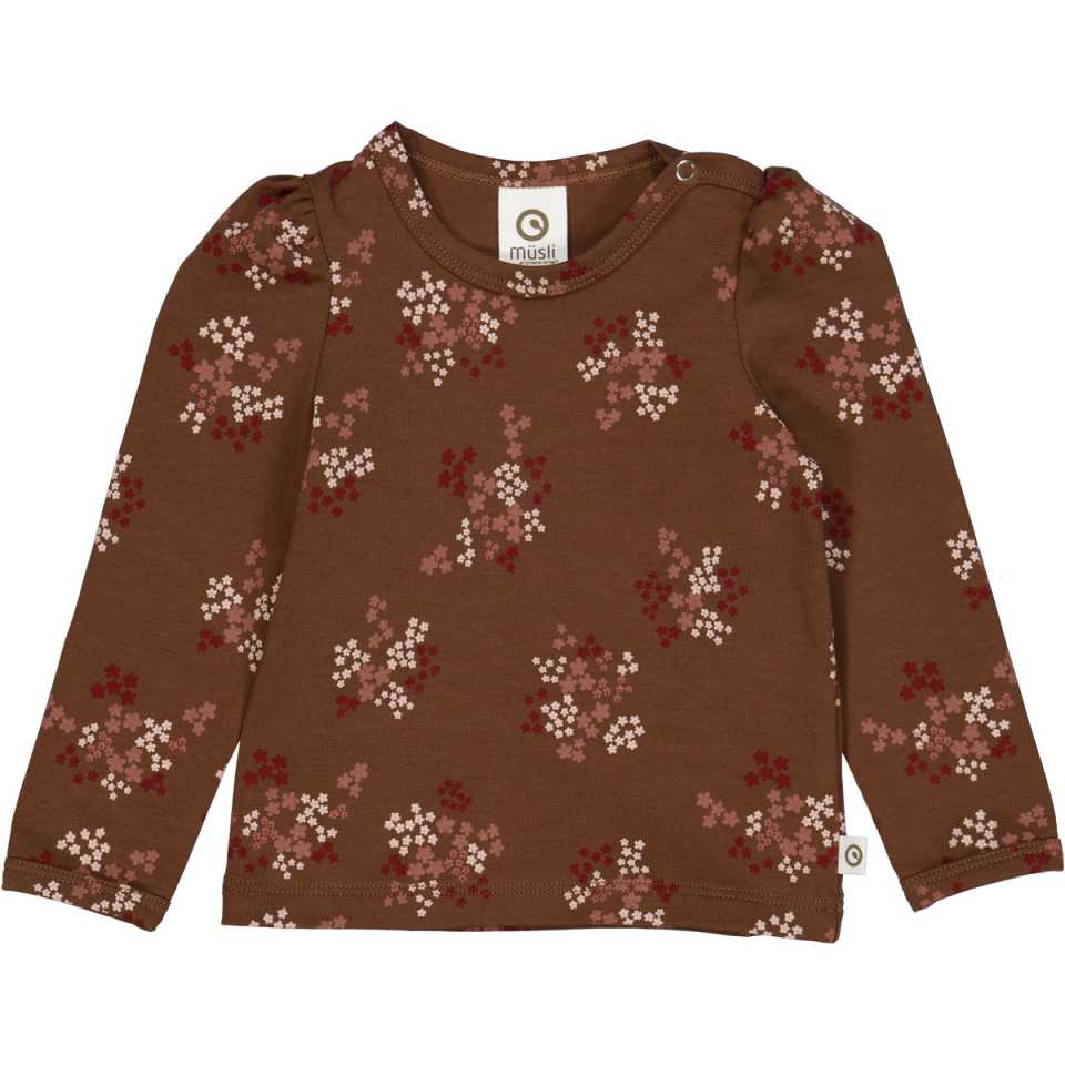 Bluză maro, cu mâneci bufante și imprimeu floral