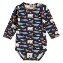 Body din bumbac organic, cu imprimeu artic si marin