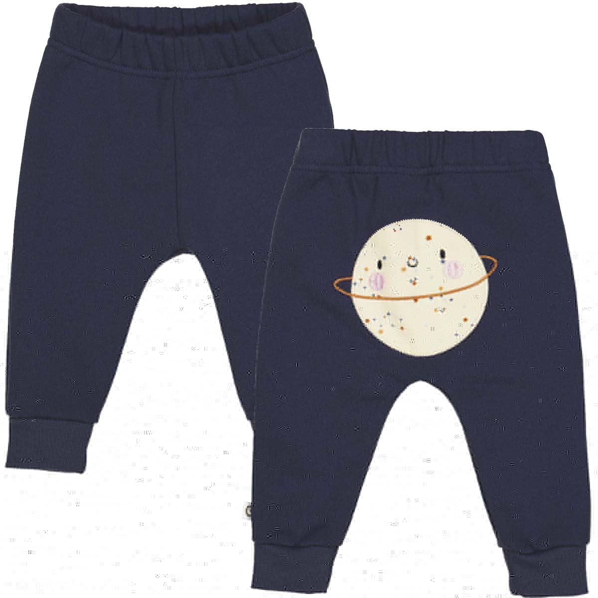 Pantaloni bleumarin cu planetă aplicată, din bumbac organic