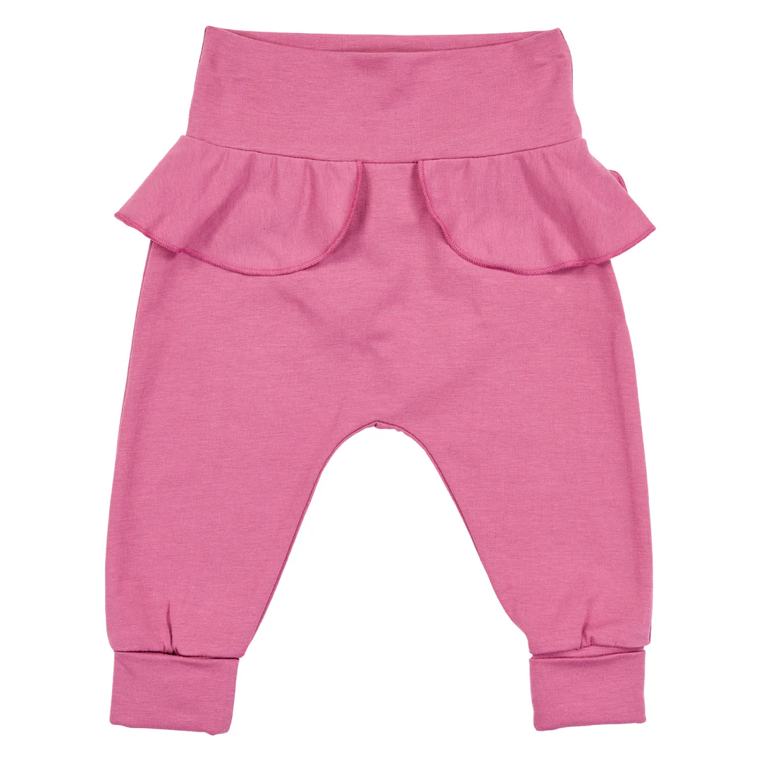 Pantaloni roz-vișinii cu volănașe, pentru bebeluși