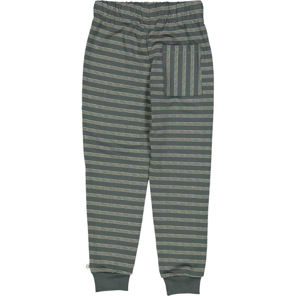 Pantaloni verzi cu dungi crem si cu buzunar la spate