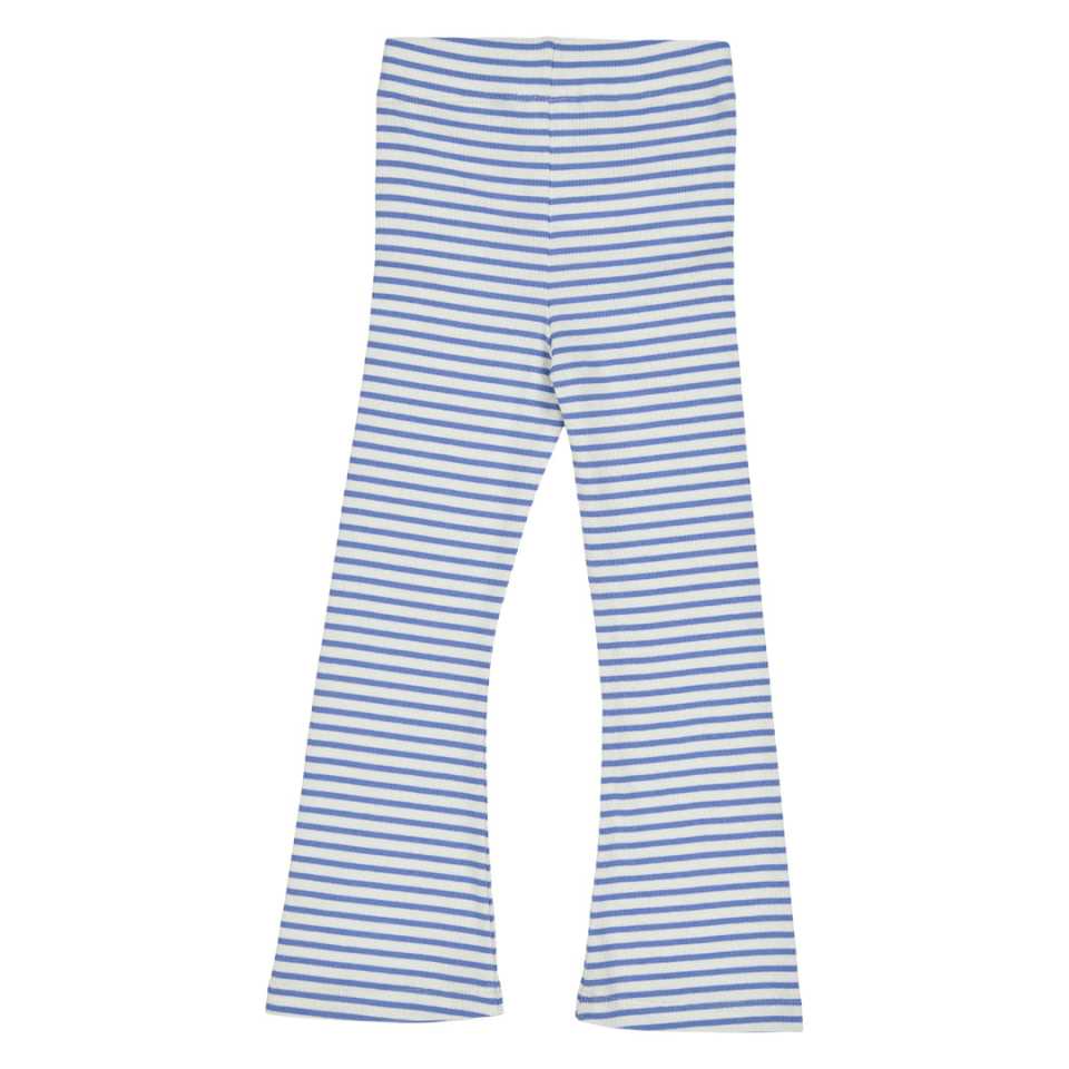 Pantaloni evazați albaștrii cu dungi crem