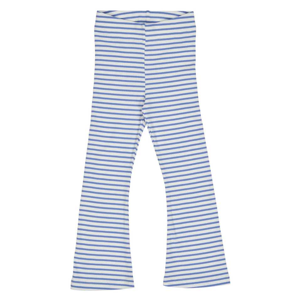 Pantaloni evazați albaștrii cu dungi crem