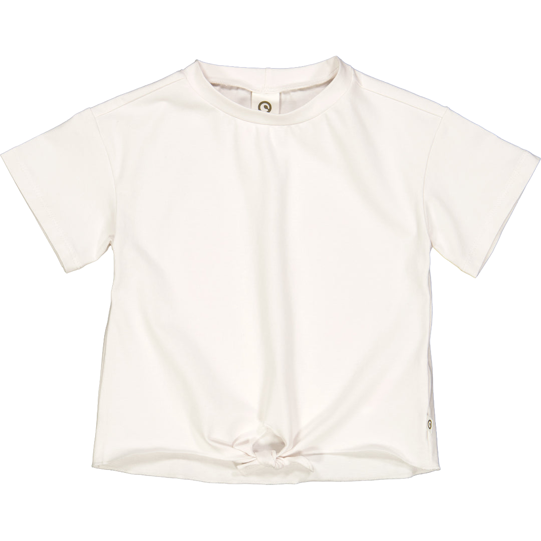 Tricou cu nod la față din bumbac organic, crem