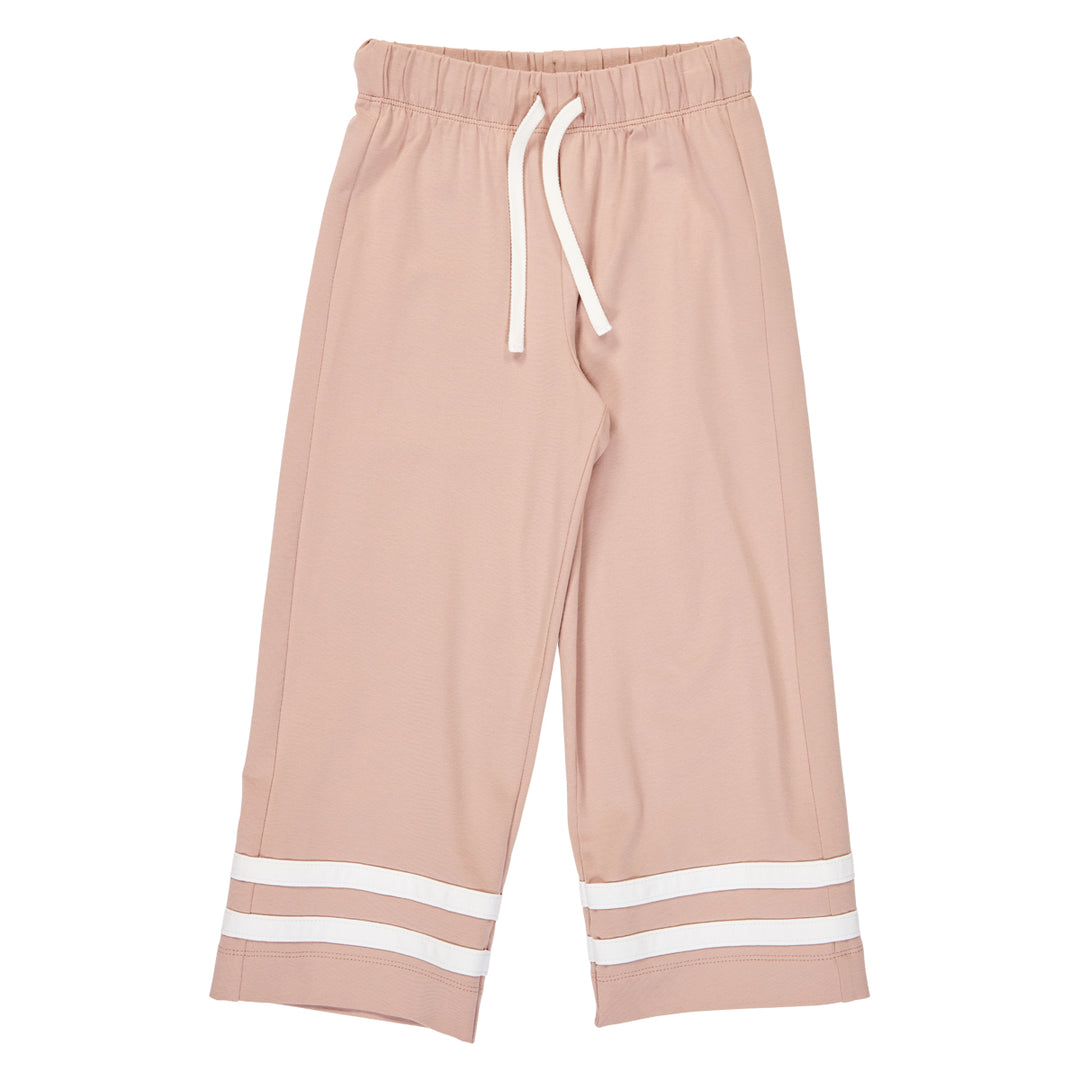 Pantaloni roz wide-leg cu dungi la manșetă