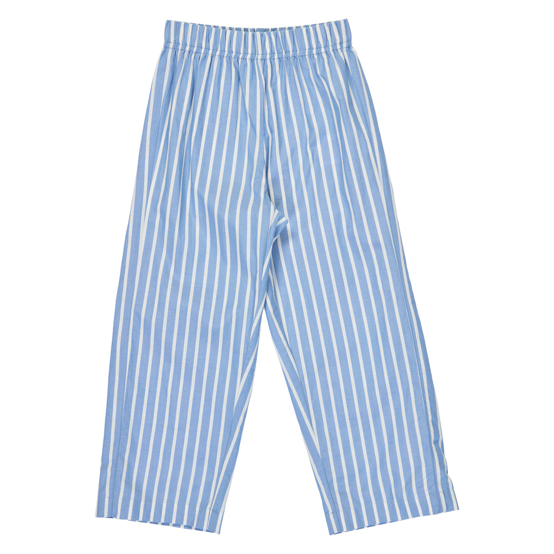 Pantaloni din bumbac poplin cu dungi, crem și albastru