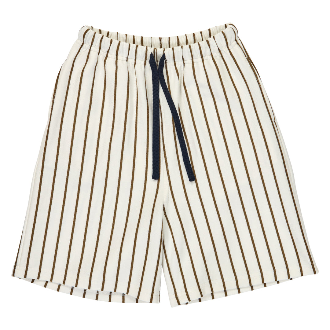 Pantaloni scurți baggy cu dungi, crem și verde oliv
