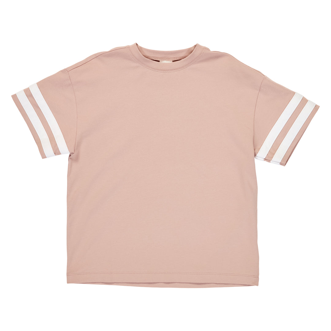 Tricou roz, cu dungi pe mâneci