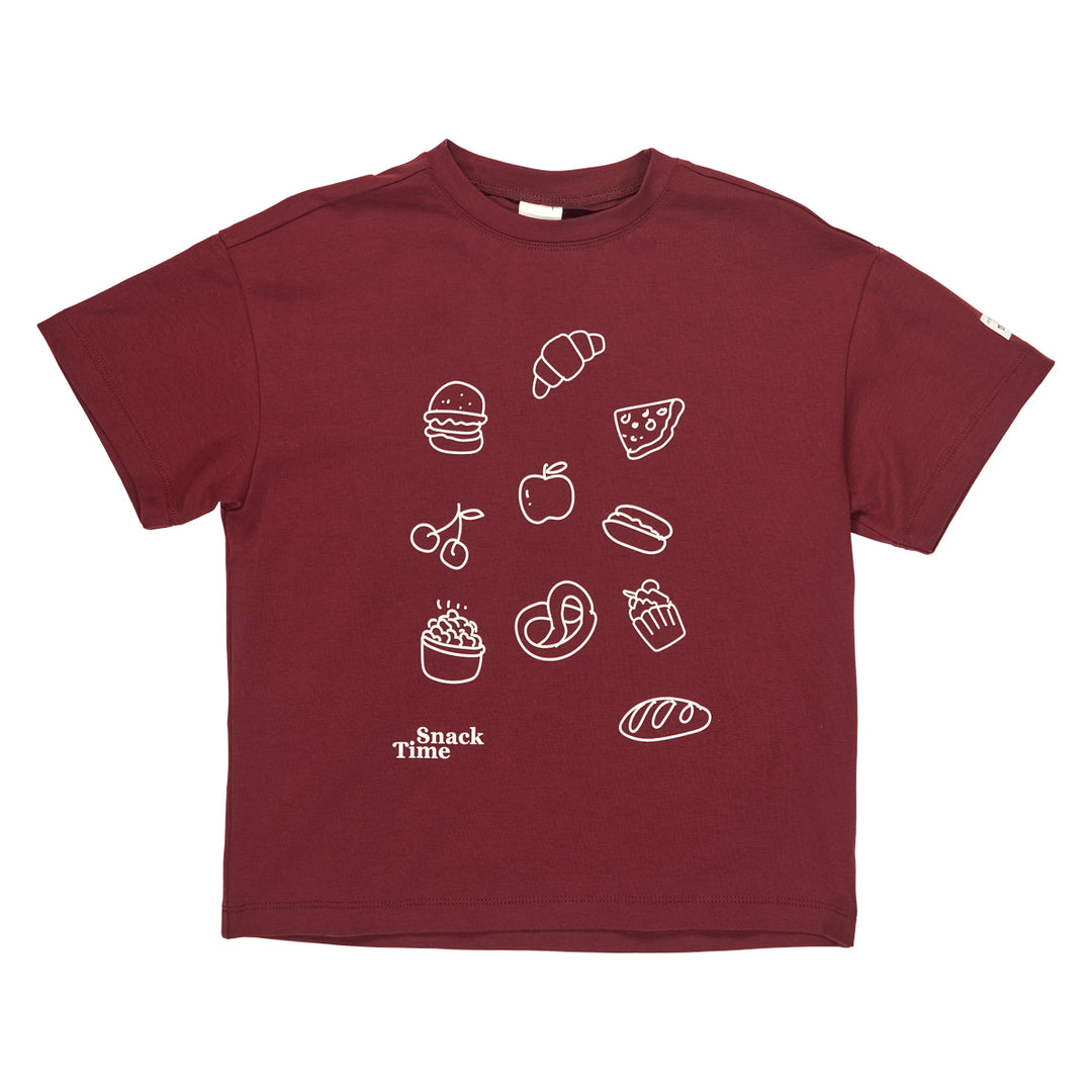 Tricou cu imprimeu snack time, vișiniu
