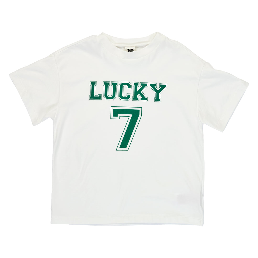Tricou cu imprimeu Lucky 7, crem