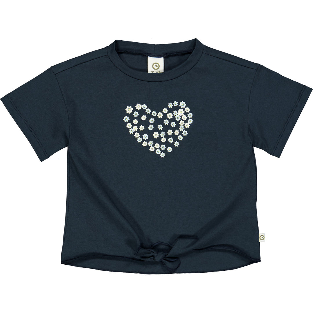 Tricou cu nod la față și imprimeu floral, bleumarin