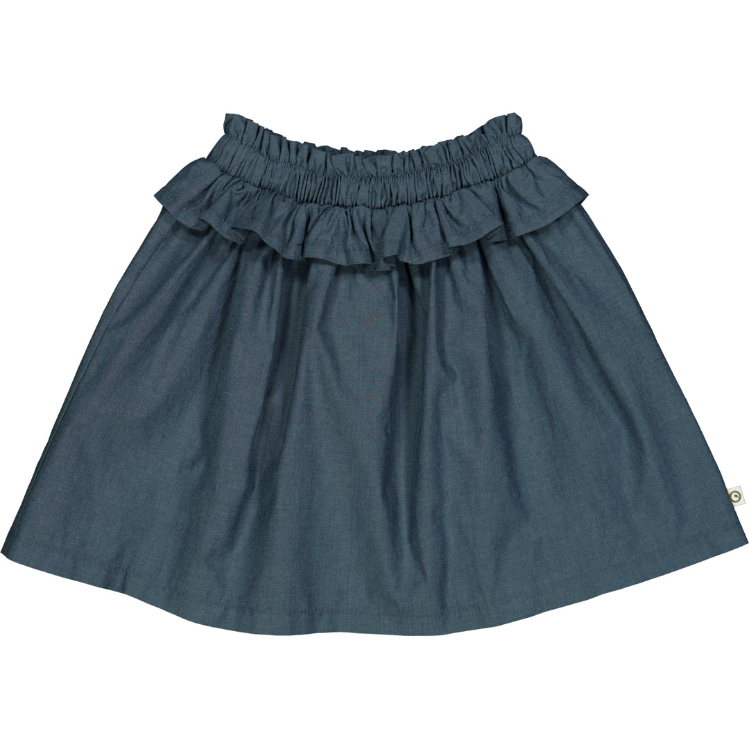 Fustă cu volănașe din bumbac chambray