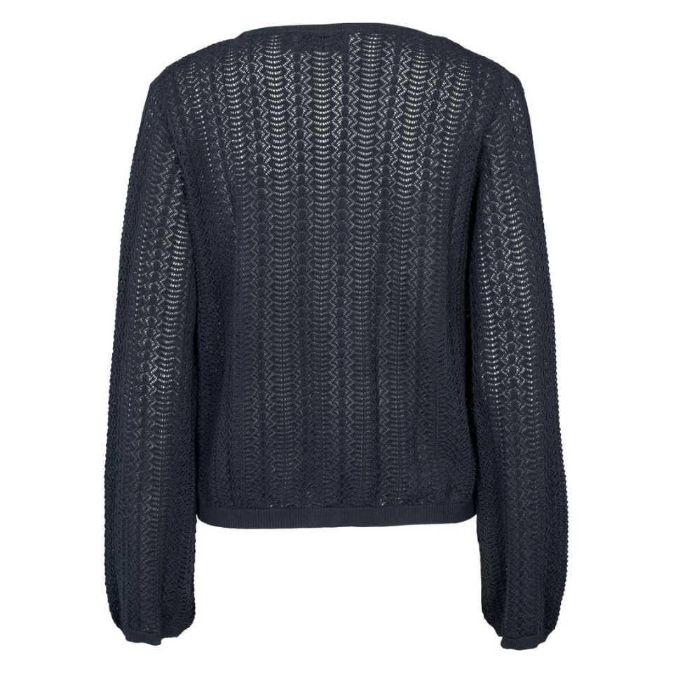 Cardigan tricotat cu model pointelle și șnur, bleumarin